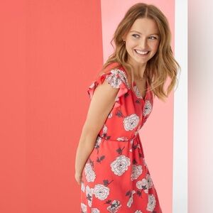 LOFT Coral Floral Midi Dress
